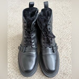 Black All Saints Leather Fur-Lined Boots